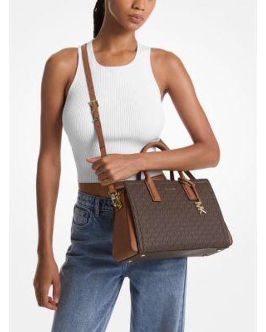 MICHAEL Michael Kors Brown Laila Medium Signature Logo Satchel