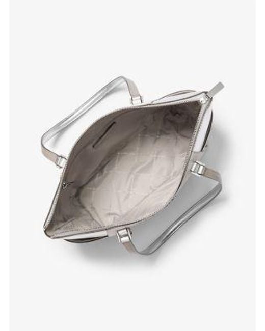 Michael Kors White Charlotte Large Signature Logo And Metallic Tote Bag