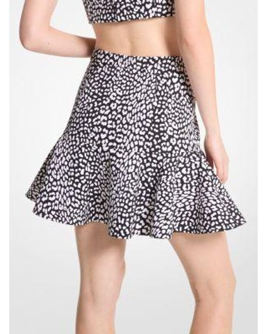 Michael Kors White Leopard Print Stretch Crepe Skirt