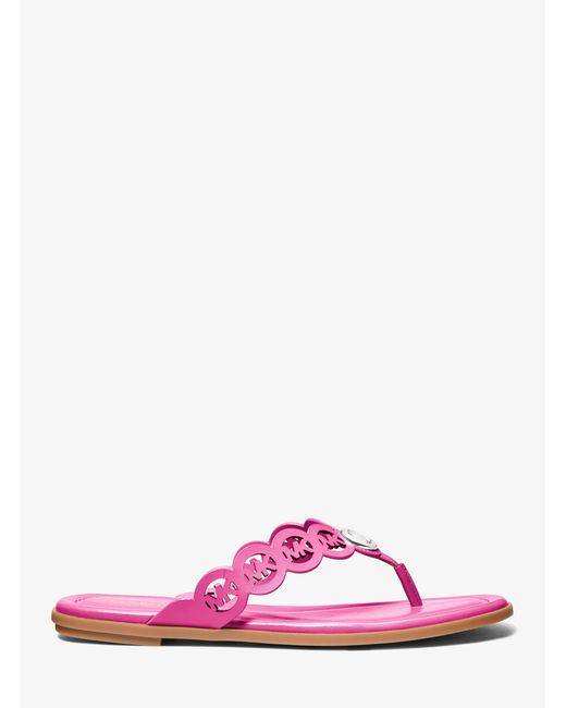 Michael Kors Pink Janie Perforated Logo Leather Sandal