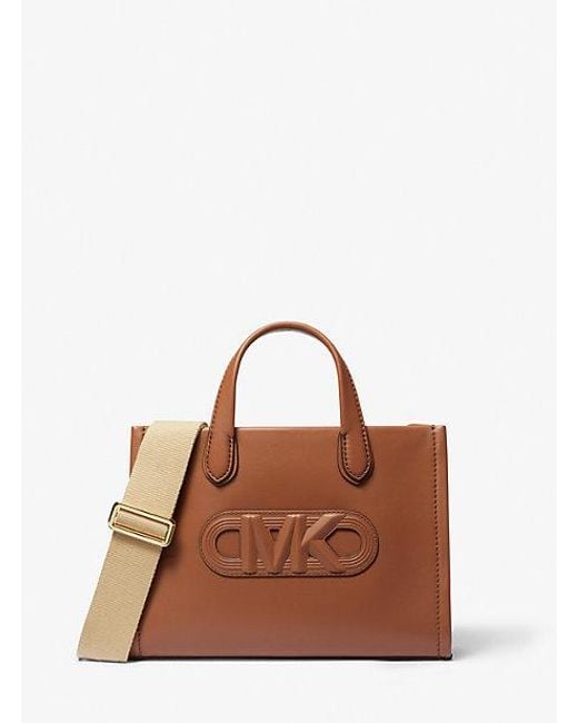 Michael Kors Brown Gigi Small Embossed Leather Messenger Bag