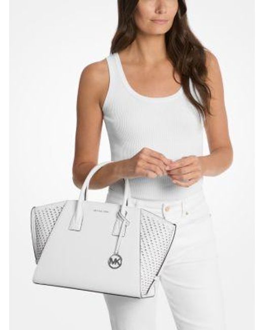 Michael Kors White Avril Large Woven Satchel