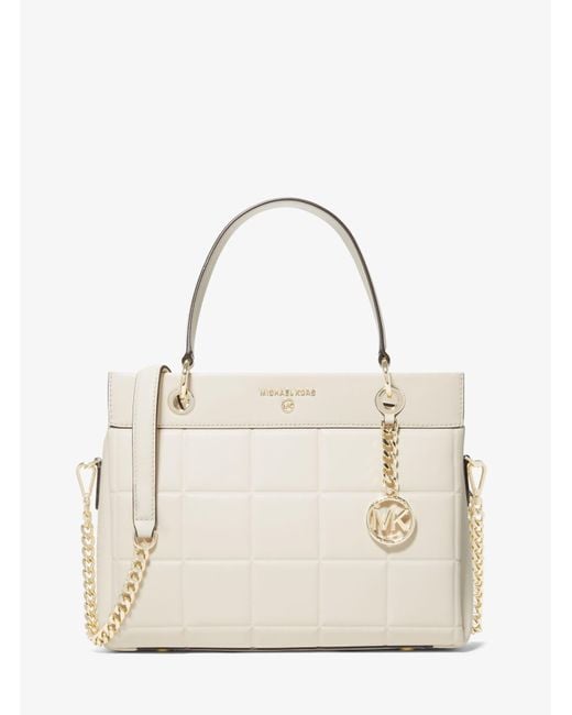Michael Kors Susan Medium Quilted Leather Satchel in lt Cream (Natural