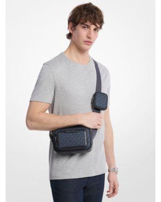Michael Kors Blue Cooper Signature Logo Camera Crossbody Bag With Pouch for men