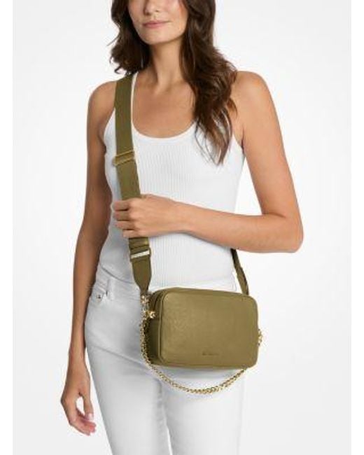 Michael Kors Green Mk Bryant Medium Pebbled Leather Camera Crossbody Bag