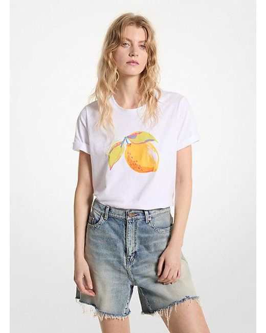 Michael Kors White Sequined Lemon Organic Cotton Jersey T-shirt