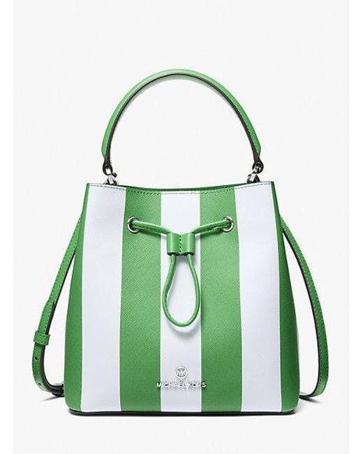 Michael Kors Green Suri Medium Striped Bucket Bag