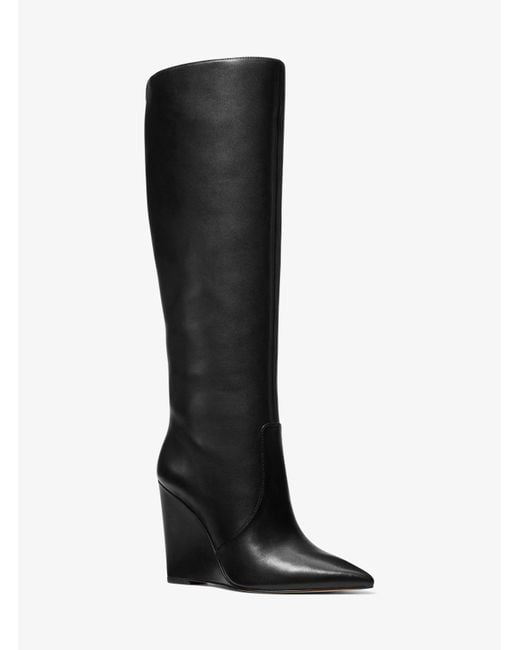 Michael Kors Mk Isra Leather Wedge Boot in Black Lyst UK