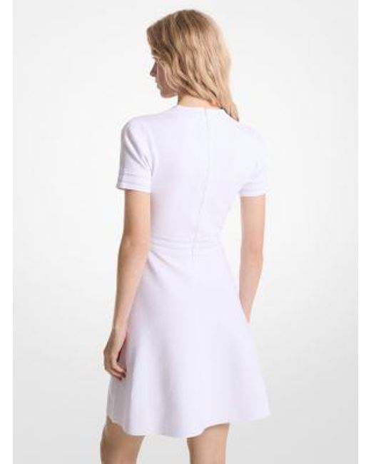 Michael Kors White Mk Stretch Knit Flared Mini Dress