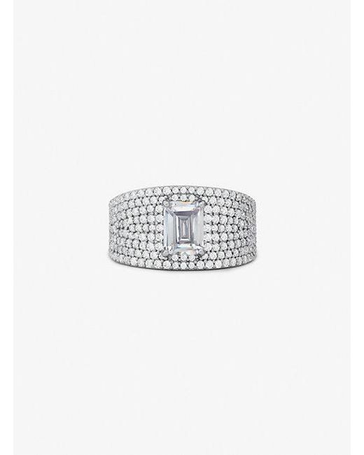 Michael Kors White Precious Metal-plated Sterling Silver Pavé Signet Ring