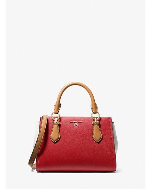Michael Kors Red Marilyn Small Color-block Saffiano Leather Crossbody Bag