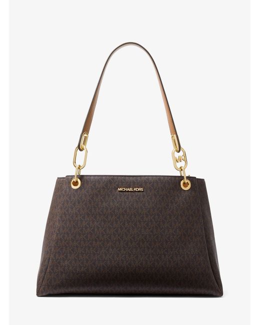 Michael Kors Trisha Large Logo Shoulder Bag in Brown Lyst