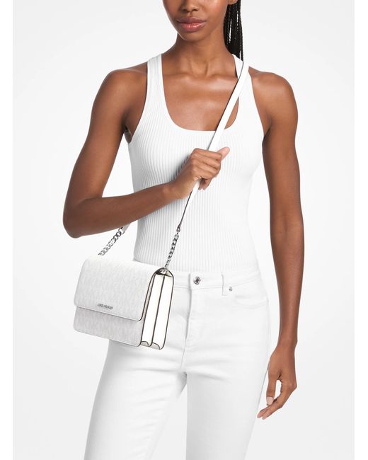 Michael Kors Outlet White Mk Daniela Large Signature Logo Crossbody Bag