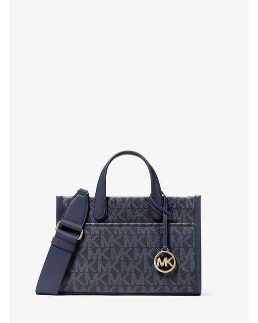 Michael Kors Outlet Blue Mk Gigi Small Signature Logo Small Tote Bag