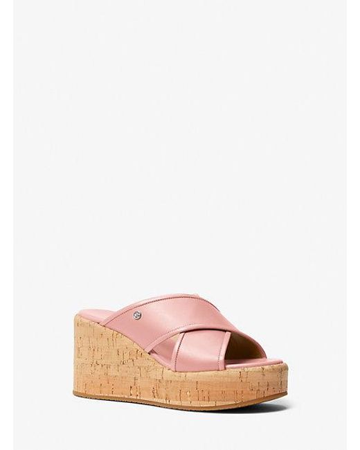 Michael Kors Pink Cary Leather Wedge Sandal