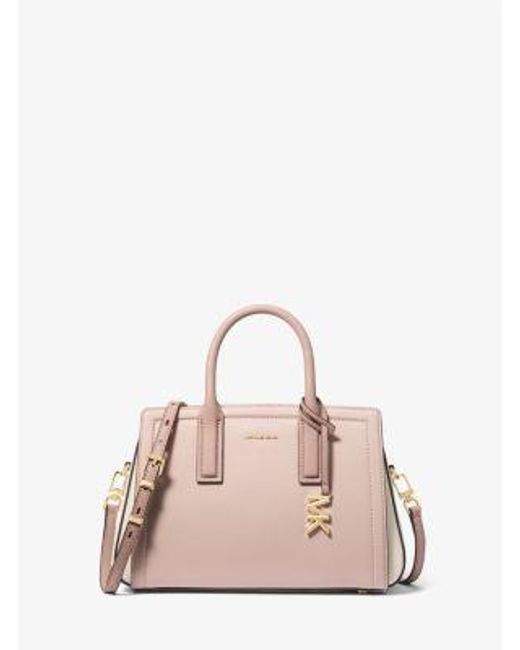 Michael Kors Pink Laila Small Color-Block Pebbled Leather Satchel