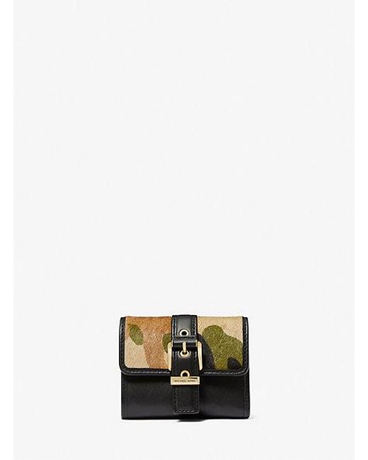 Michael Kors White Colby Small Camouflage Print Calf Hair Tri-fold Wallet