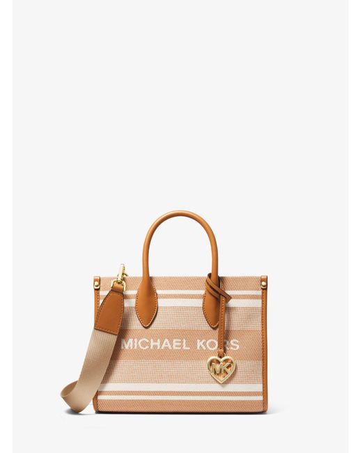 michael kors mirella medium striped cotton canvas tote bag