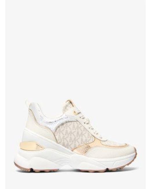 Michael Kors White Katrina Signature Logo And Metallic Lizard Embossed Trainer