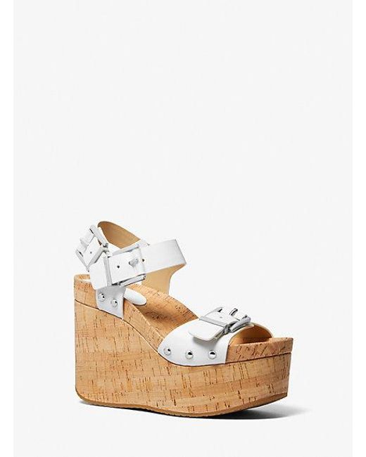 Michael Kors Natural Colby Leather Wedge Sandal