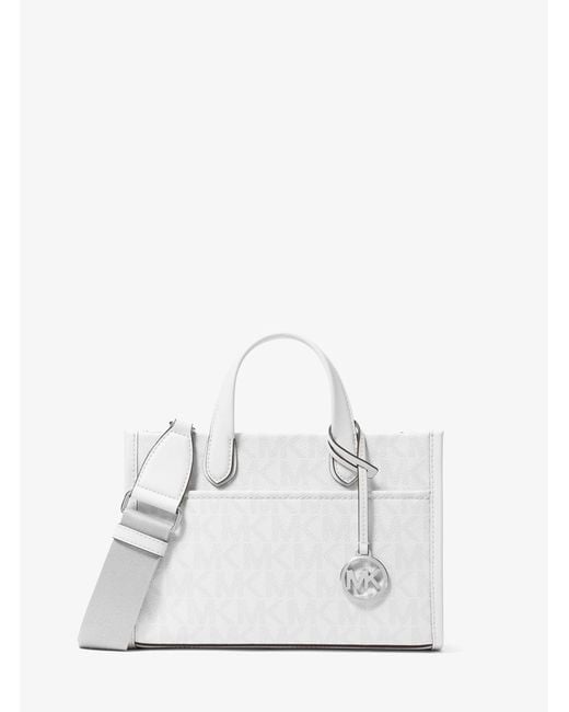 Michael Kors Outlet White Mk Gigi Small Signature Logo Small Tote Bag