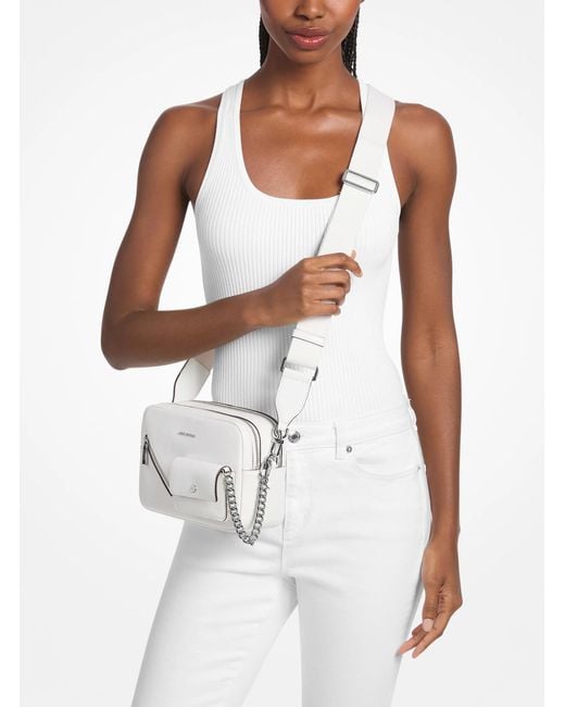 MICHAEL Michael Kors White Mk Bryant Medium Leather Camera Crossbody Bag With Card Case