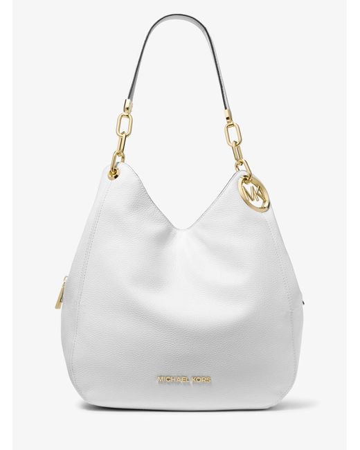 MICHAEL Michael Kors White Mk Lillie Large Pebbled Leather Shoulder Bag