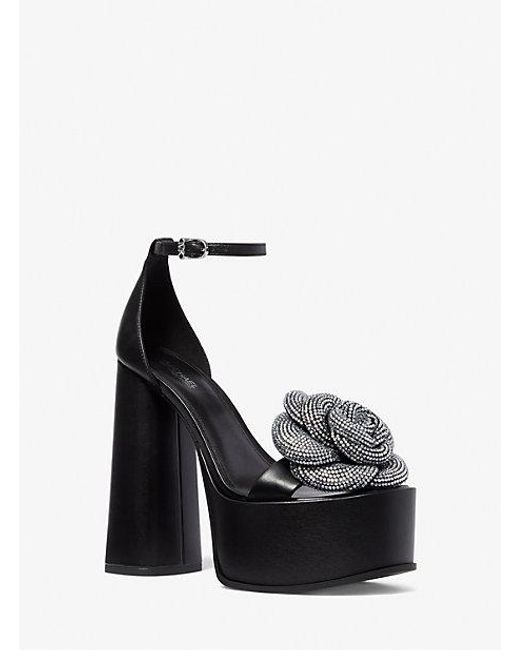Mksandalia Elodie De Piel Con Adornos De Cristal Y Plataforma Michael Kors de color Black