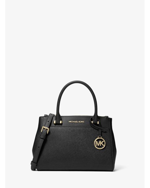 Michael Kors Outlet Black Mk Gibson Small Saffiano Leather Satchel
