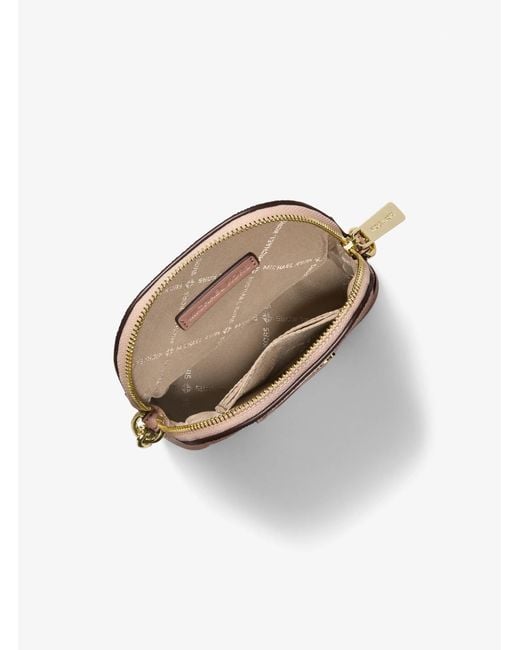 Michael Kors Outlet Natural Mk Small Signature Logo Smartphone Crossbody Bag