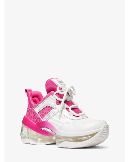 Michael Kors Pink Olympia Extreme Mesh And Logo Trainer
