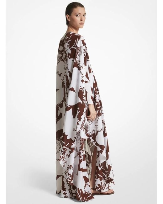 Michael Kors White Mk Shadow Floral Silk Crepe De Chine Caftan