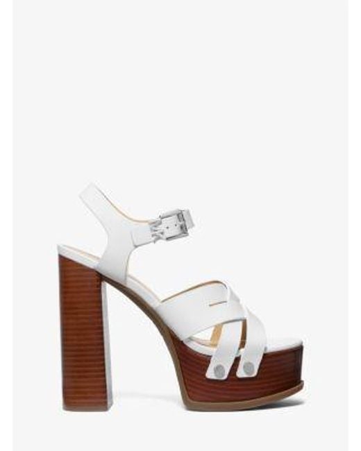 Michael Kors White Nora Leather Platform Sandal