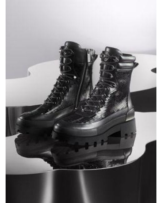 Michael Kors Black Mk Rowan Embellished Leather Lace-Up Boot