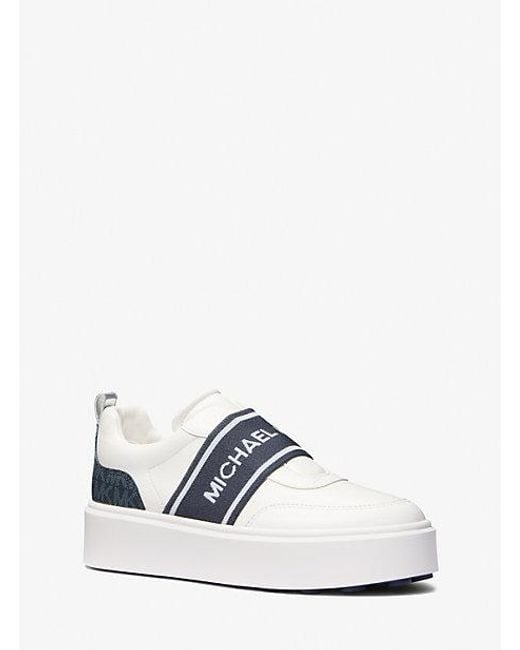Michael Kors White Romey Logo Tape Slip-On Platform Sneaker