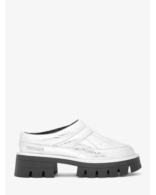 MICHAEL Michael Kors White Mk Barton Crackled Metallic Leather Slipper