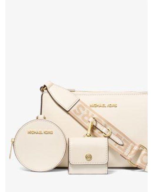 Michael Kors Natural Jet Set Saffiano Leather Crossbody Bag With Case For Apple Airpods Pro