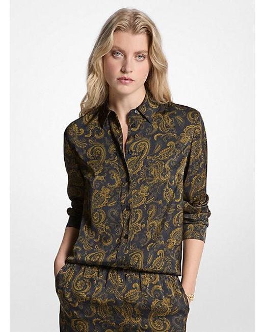 Michael Kors Black Paisley Print Satin Pajama Shirt