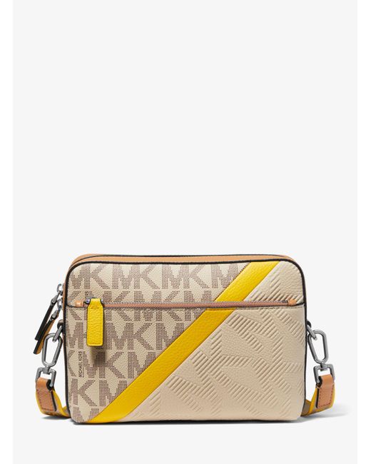 Michael Kors Cooper Embossed Leather And Logo Stripe Crossbody Bag for