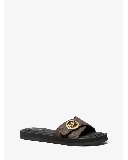 MICHAEL Michael Kors Black Mk Signature Logo Slide Sandal