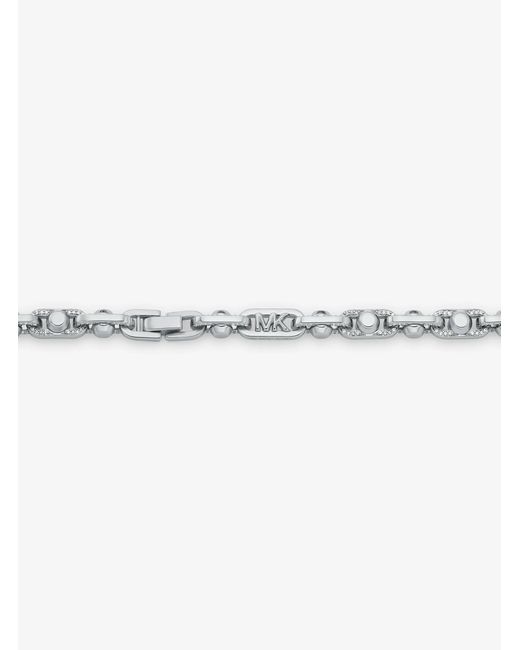 Michael Kors White Astor Link Medium Pavé Precious Metal-Plated Brass Necklace