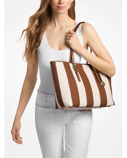 MICHAEL Michael Kors White Mk Quinn Large Striped Canvas Tote Bag
