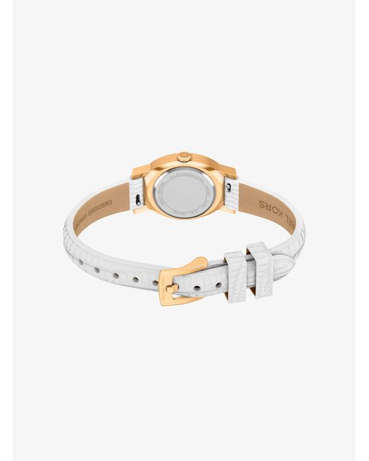 Michael Kors White Petite Maude-Tone And Lizard Embossed Leather Watch