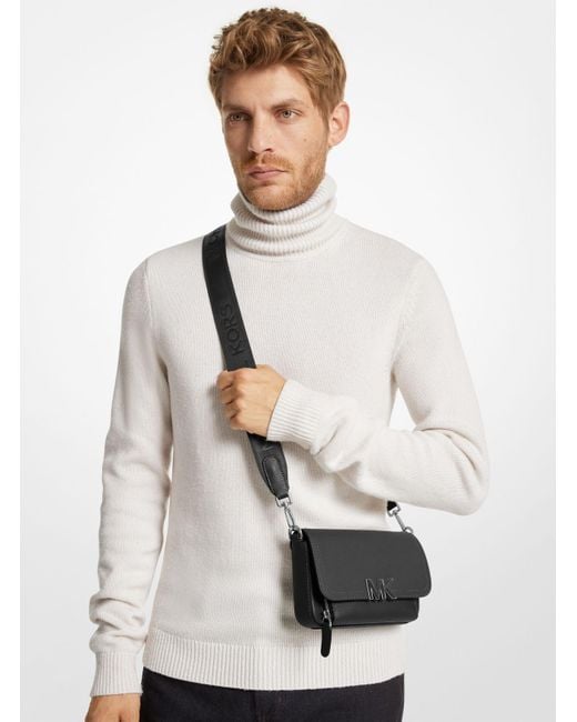 Michael Kors Black Mk Hudson Textured Leather Crossbody Bag for men