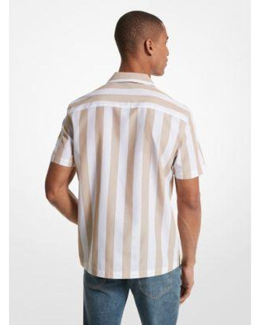 Michael Kors White Striped Cotton Blend Camp Shirt for men