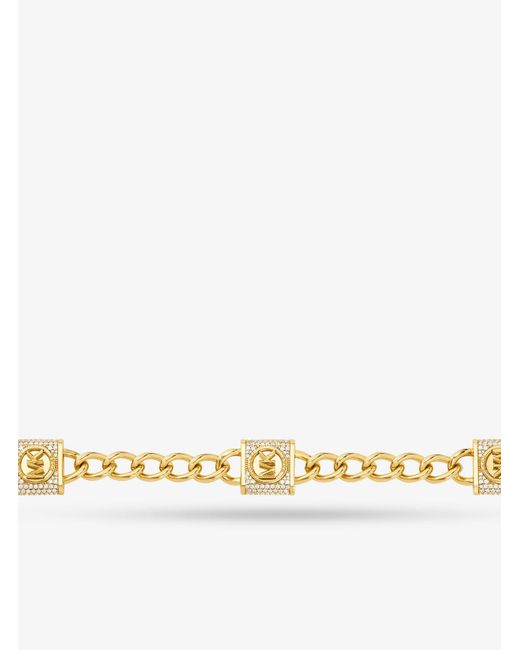 Michael Kors 14k Gold-plated Brass Pavé Lock Trio Necklace in White | Lyst