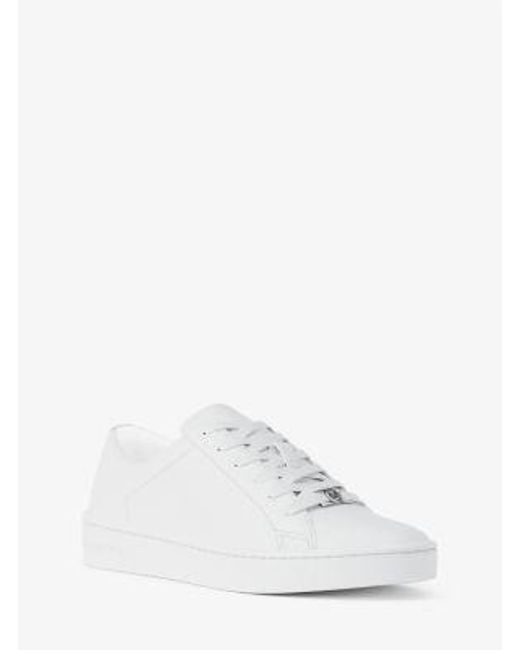 MICHAEL Michael Kors White Mk Keaton Logo Debossed Leather Trainers