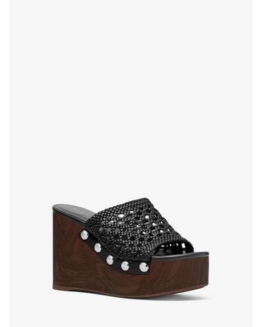 Michael Kors White Mk Mayes Woven Wedge Sandal
