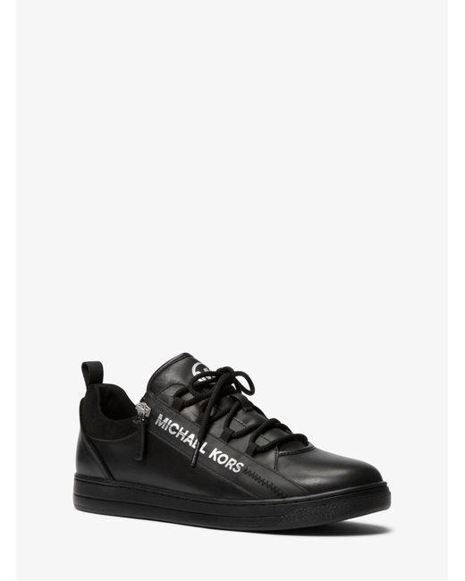 Michael Kors Black Keating Leather Zip And Lace-up Sneakers for men