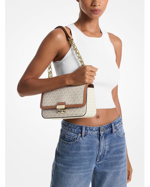 Mk Borsa A Spalla Tribeca Grande Con Logo di MICHAEL Michael Kors in Natural